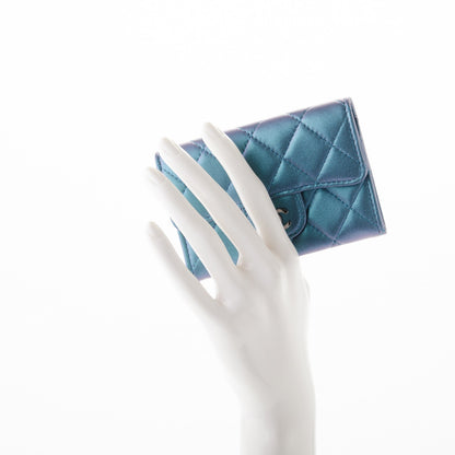 Chanel Metallic Lambskin Quilted Flap Card Holder Turquoise 2 of 8