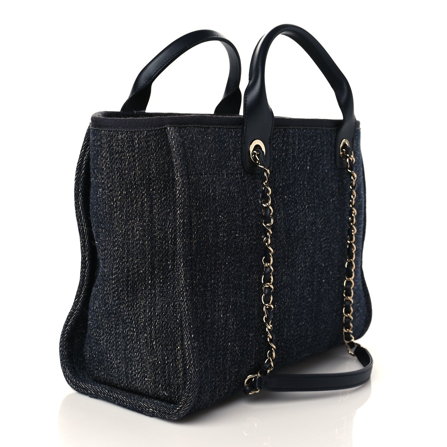 Chanel Denim Small Deauville Tote Dark Blue White 4 of 10