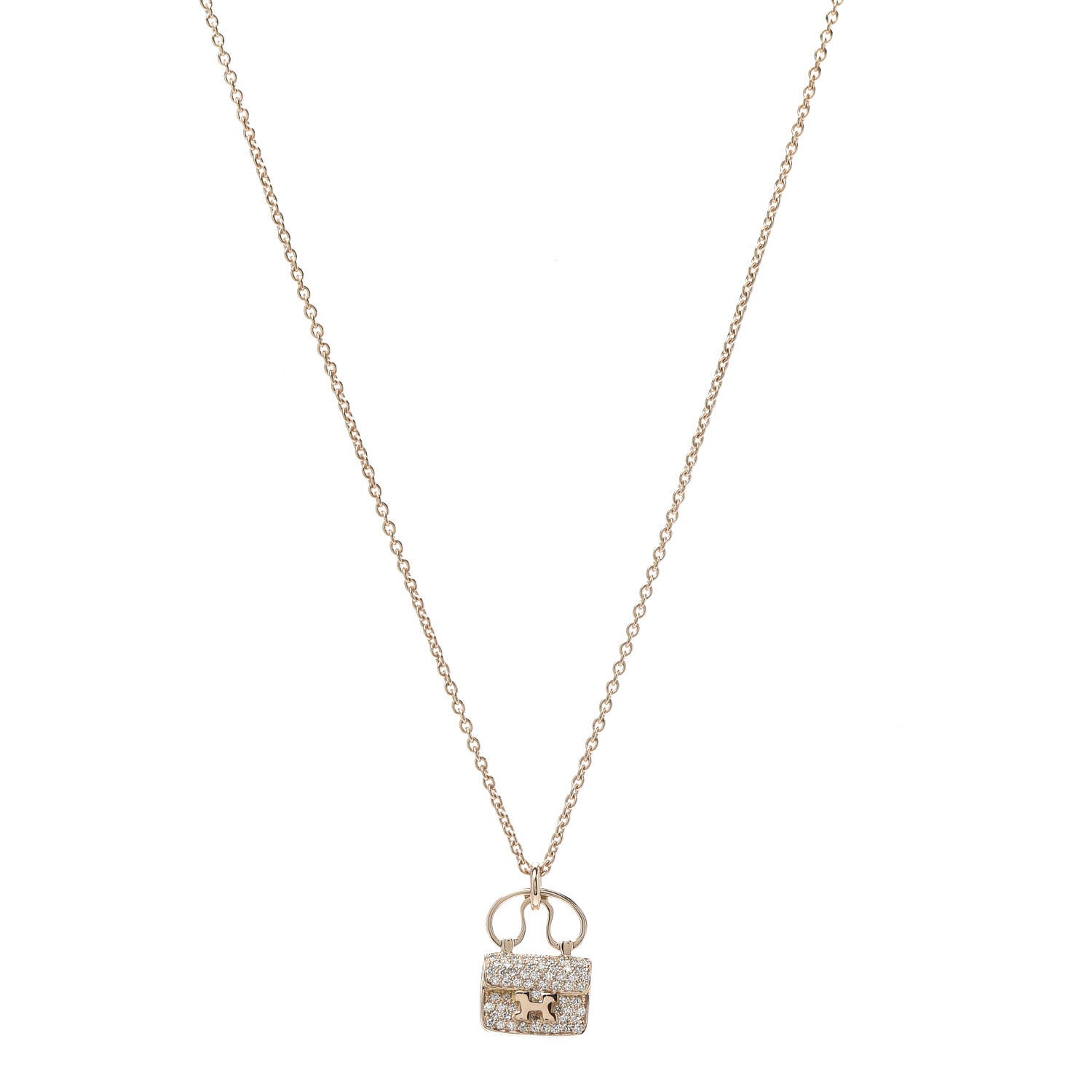 Hermes 18K Rose Gold Diamond Constance Amulette Pendant Necklace 1 of 6