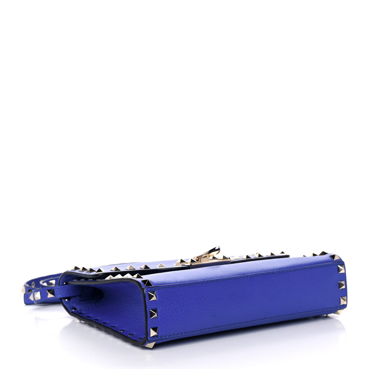 Pebbled Calfskin Medium Rockstud Flip Lock Crossbody Bag Acid Blue
