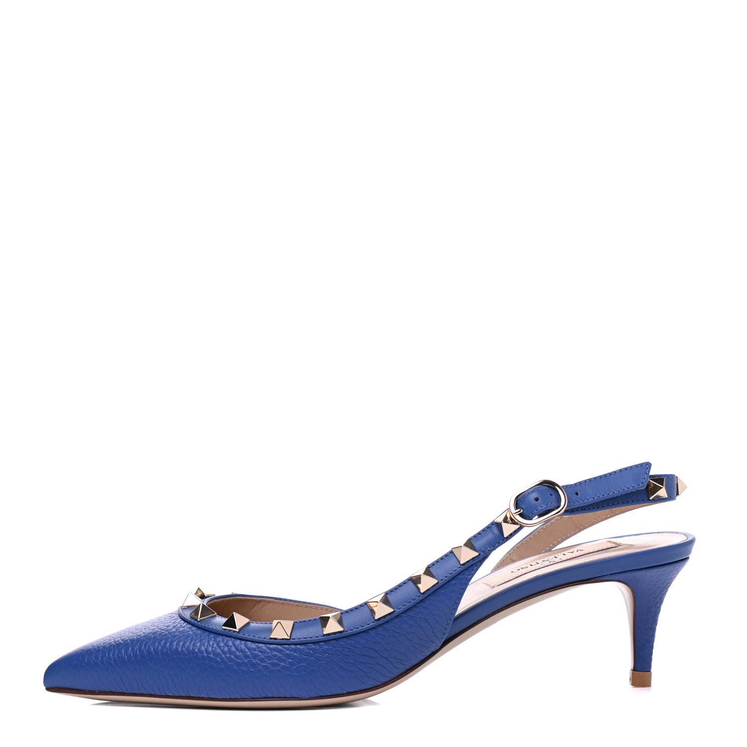 Valentino Garavani Pebbled Calfskin Rockstud Half D'Orsay Slingback 50mm Pumps 36 Baltique 1 of 10