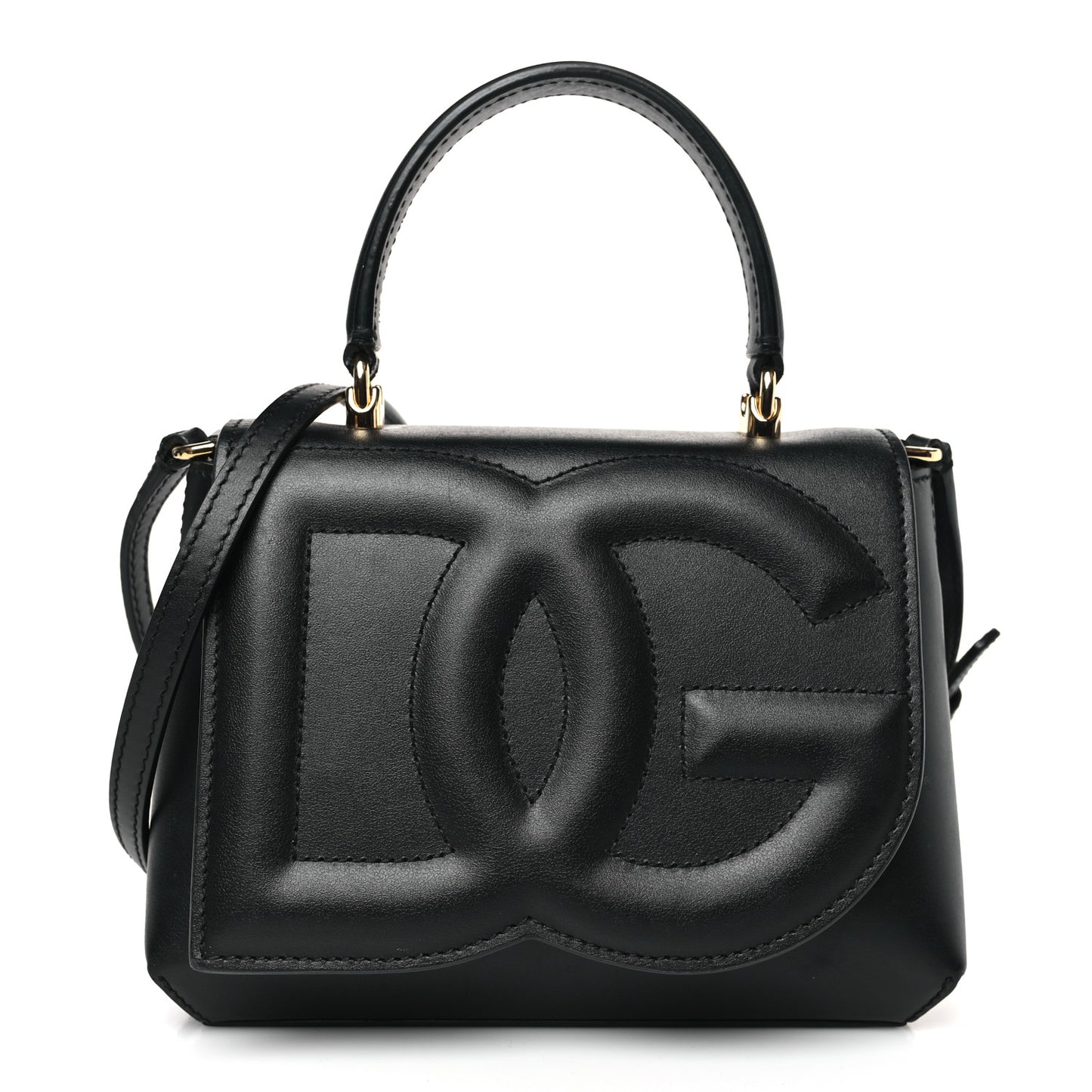 Calfskin DG Logo Top Handle Tote Black