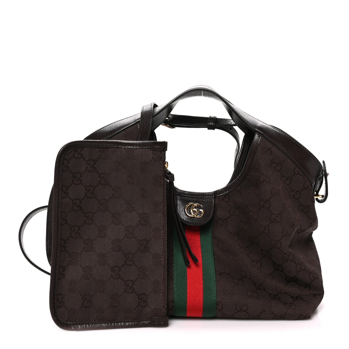 Gucci Denim GG Monogram Web Small Giglio Tote Dark Brown 3 of 11