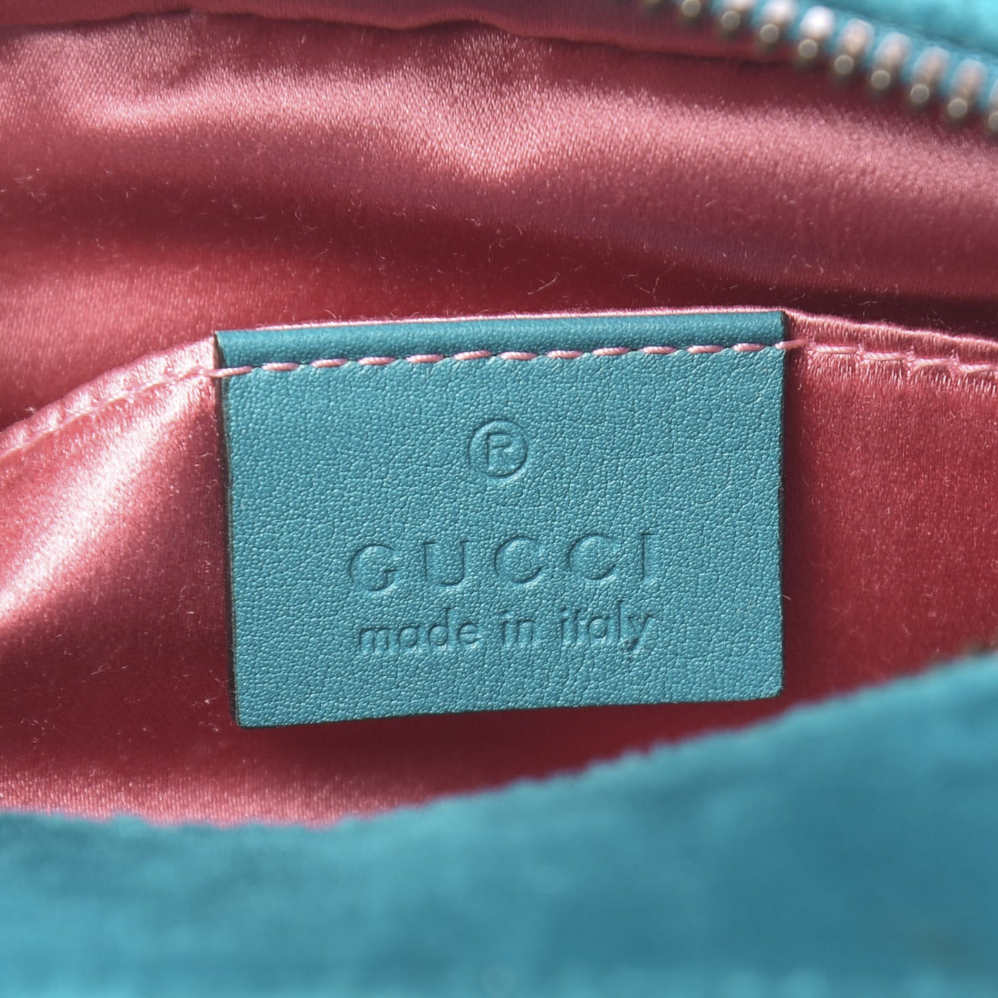 Velvet Matelasse Small GG Marmont Chain Shoulder Bag Pavone Cyan