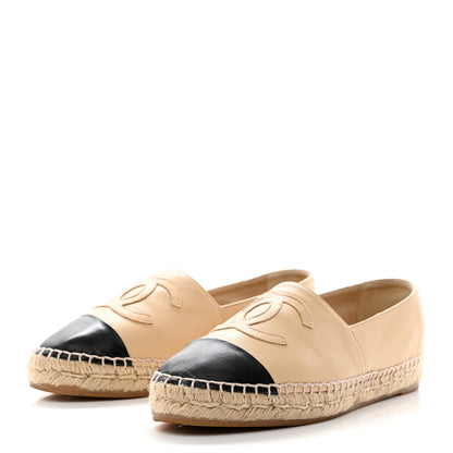 Chanel Lambskin CC Espadrilles 38 Beige Black 3 of 9