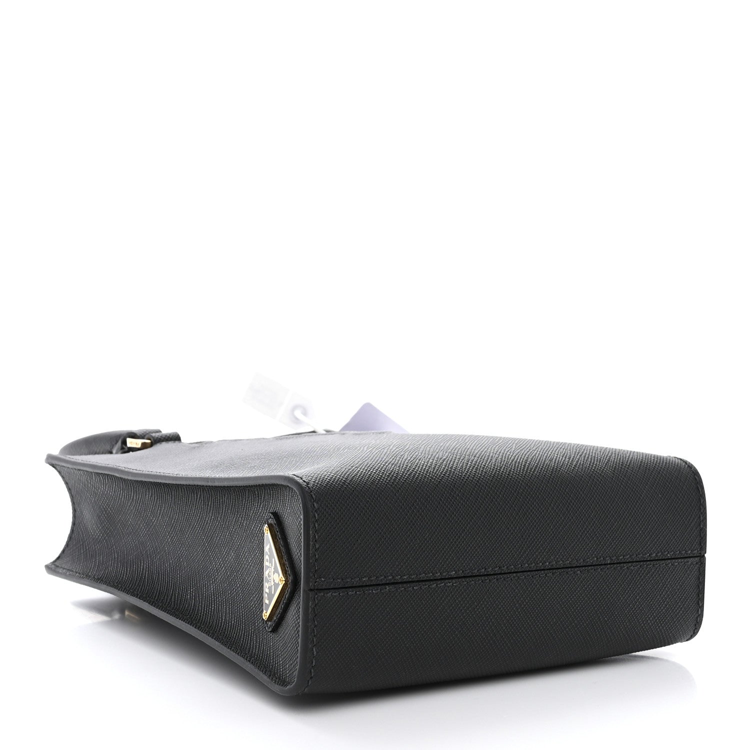 Prada Saffiano Lux Triangle Logo Embossed Small Double Handle Crossbody Tote Black 4 of 12