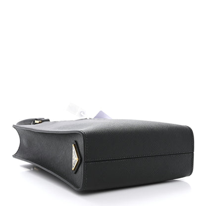 Prada Saffiano Lux Triangle Logo Embossed Small Double Handle Crossbody Tote Black 4 of 12