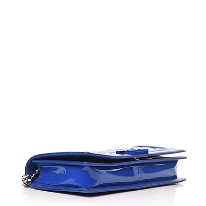 Chanel Patent Calfskin Quilted Plexiglass Boy Clutch With Removable Chain Blue 4 of 14