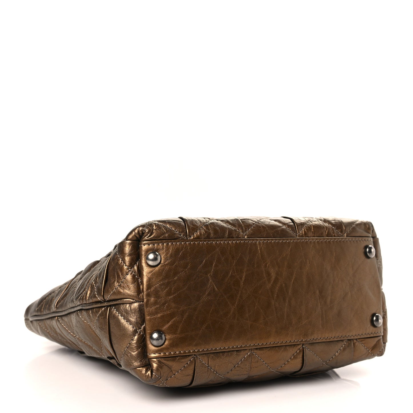 Metallic Aged Calfskin Quilted Small Origami Tote Bronze