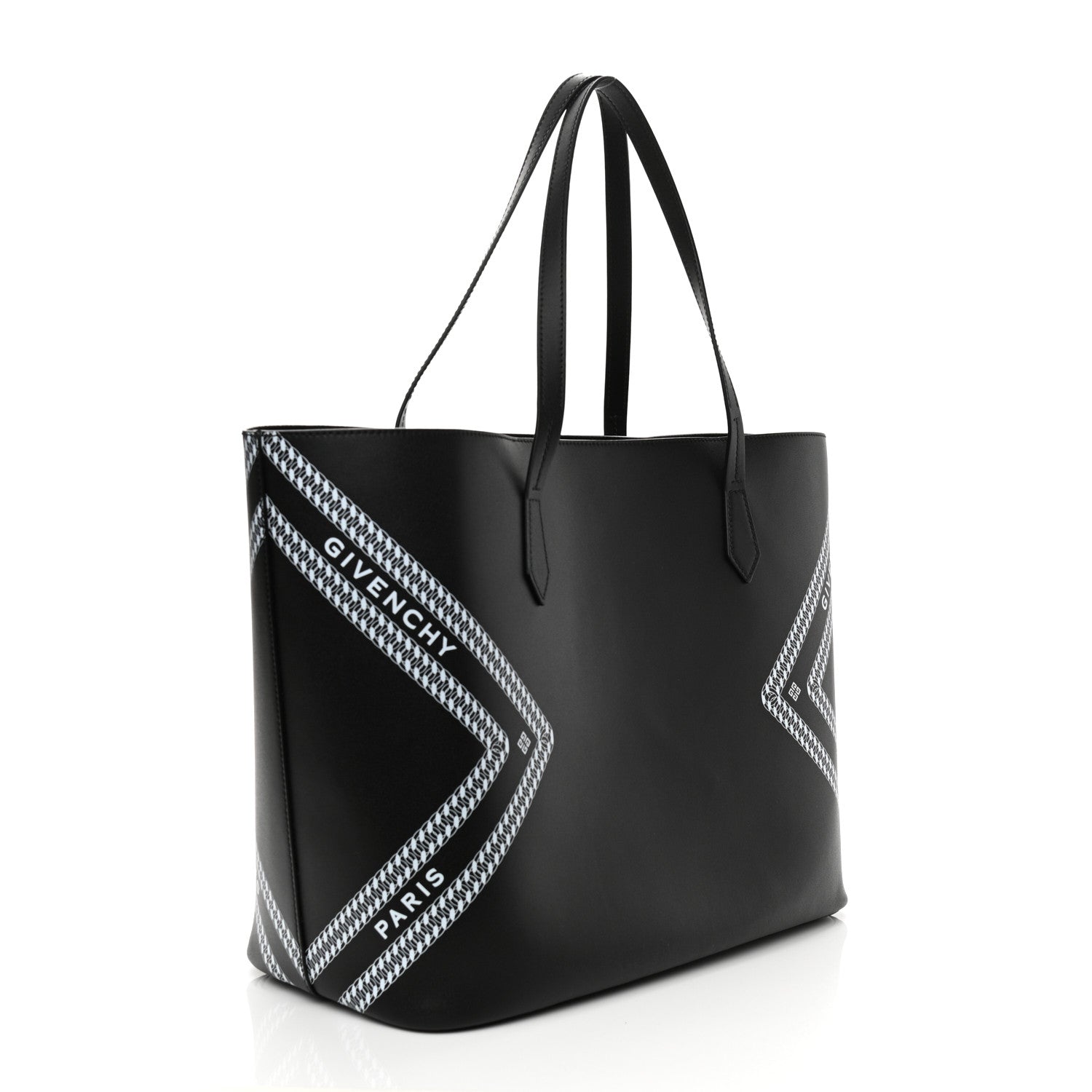 Givenchy Smooth Calfskin Logo Chain Wing Shopper Tote Black White 4 of 11