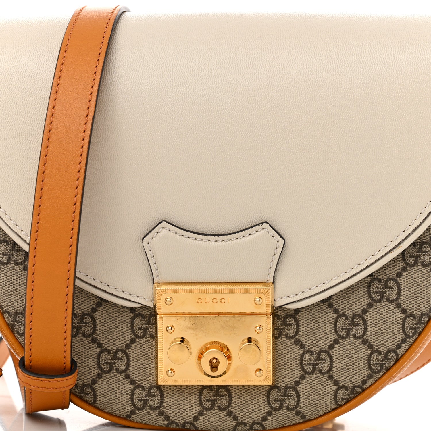 Gucci GG Supreme Monogram Calfskin Small Padlock Messenger Shoulder Bag Beige Mystic White Sun Oil 8 of 10