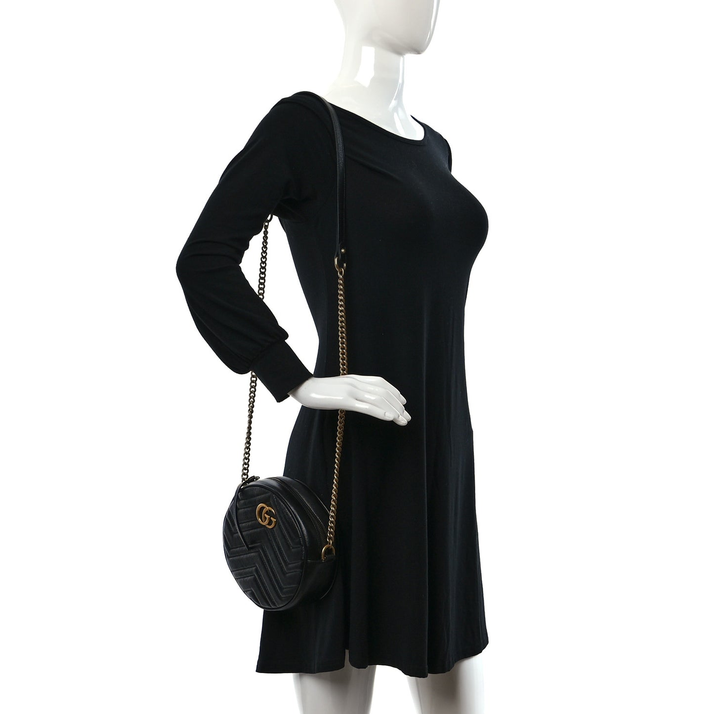 Azalea Calfskin Matelasse Heart Mini GG Marmont Round Shoulder Bag Black