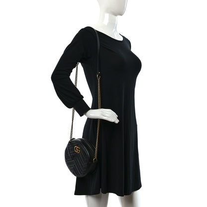 Gucci Azalea Calfskin Matelasse Heart Mini GG Marmont Round Shoulder Bag Black 2 of 9