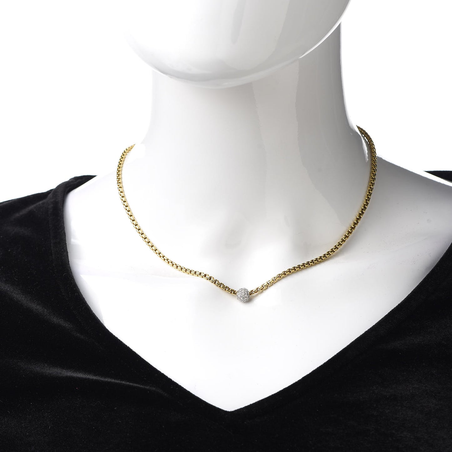 18K Yellow White Gold Diamond Pave Ball Pendant Necklace