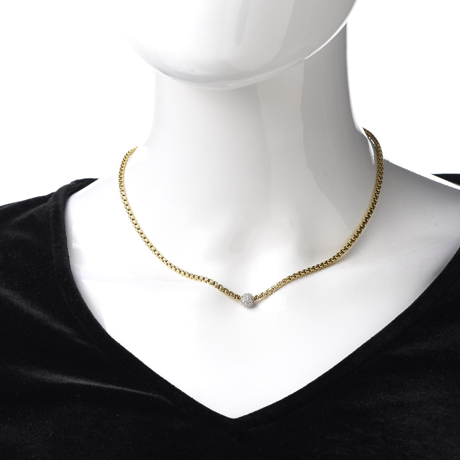 David Yurman 18K Yellow White Gold Diamond Pave Ball Pendant Necklace 2 of 5