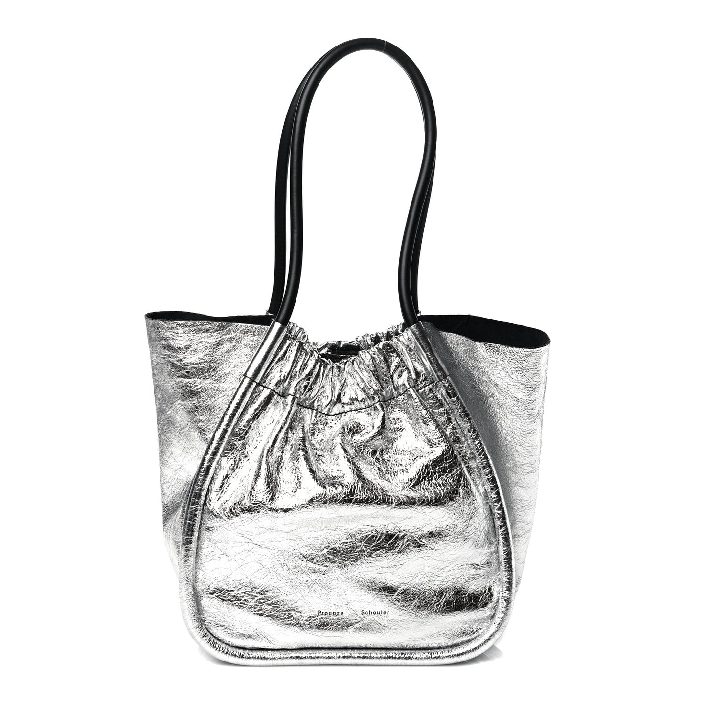 Metallic Calfskin Large Ruched Tote Silver