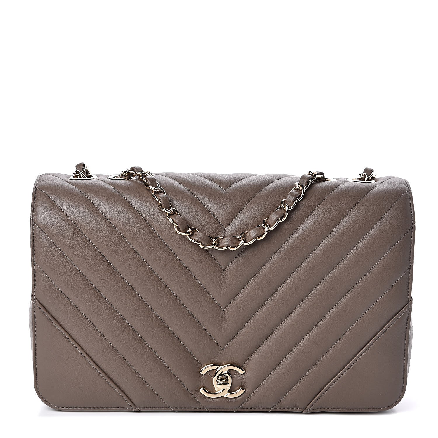 Chanel Calfskin Chevron Quilted Medium Statement Flap Khaki 1 of 11