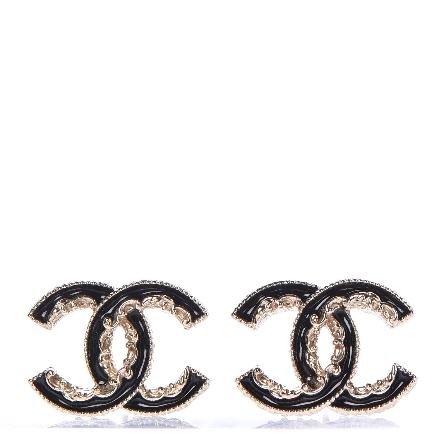 Chanel Enamel CC Baroque Earrings Black Gold 1 of 7
