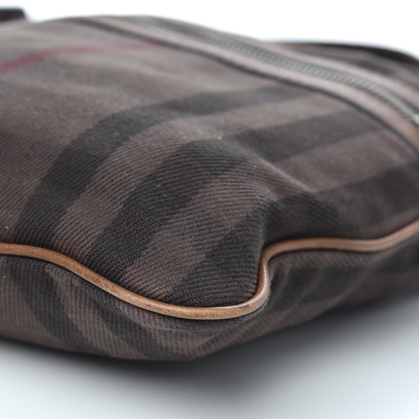 Overdyed Canvas House Check Flat Crossbody Messenger Bag Dark Brown