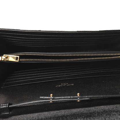 Saint Laurent Grain De Poudre Matelasse Chevron Monogram Chain Wallet Black 5 of 10