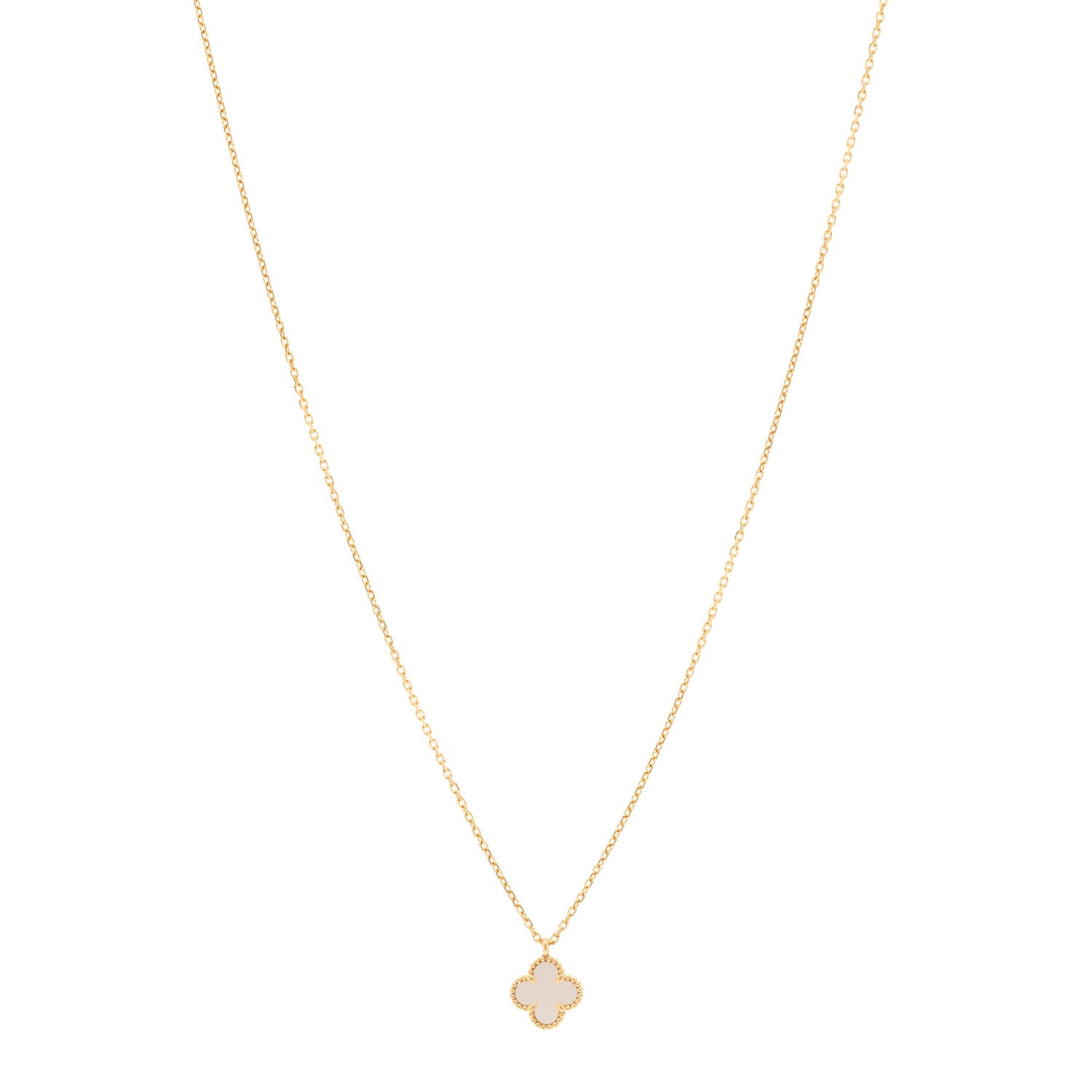 Van Cleef & Arpels 18K Yellow Gold Mother of Pearl Sweet Alhambra Pendant Necklace 1 of 5