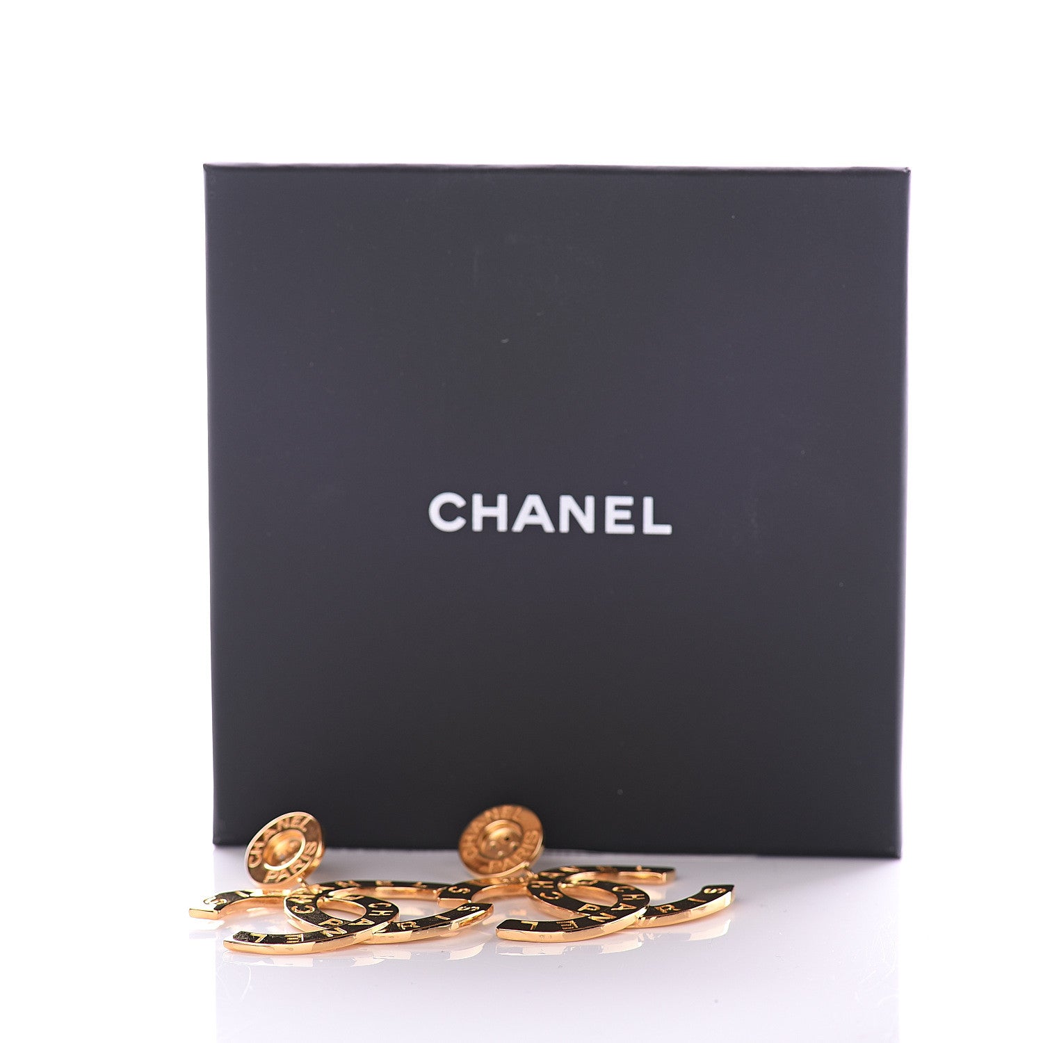 Chanel Metal Large Paris Button Earrings Gold 4 of 4
