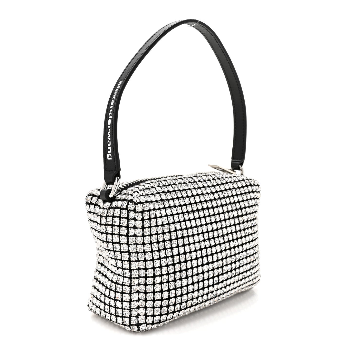 Mesh Crystal Rhinestone Mini Heiress Pouch Black Silver