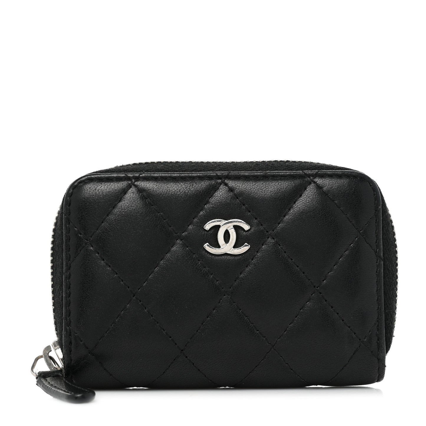 Lambskin Quilted Zip Coin Purse Black