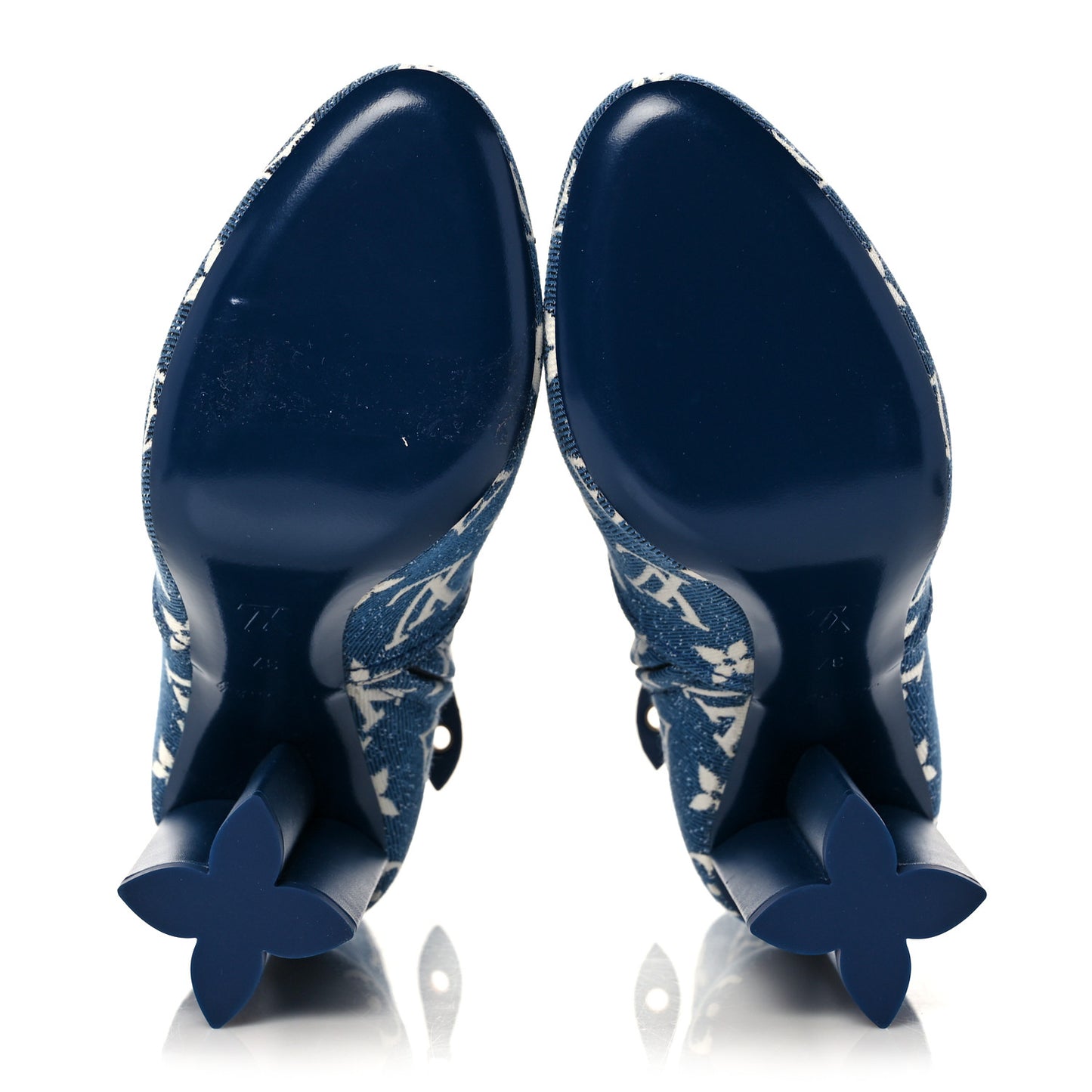 Denim Monogram Silhouette Ankle Boots 37 Navy Blue