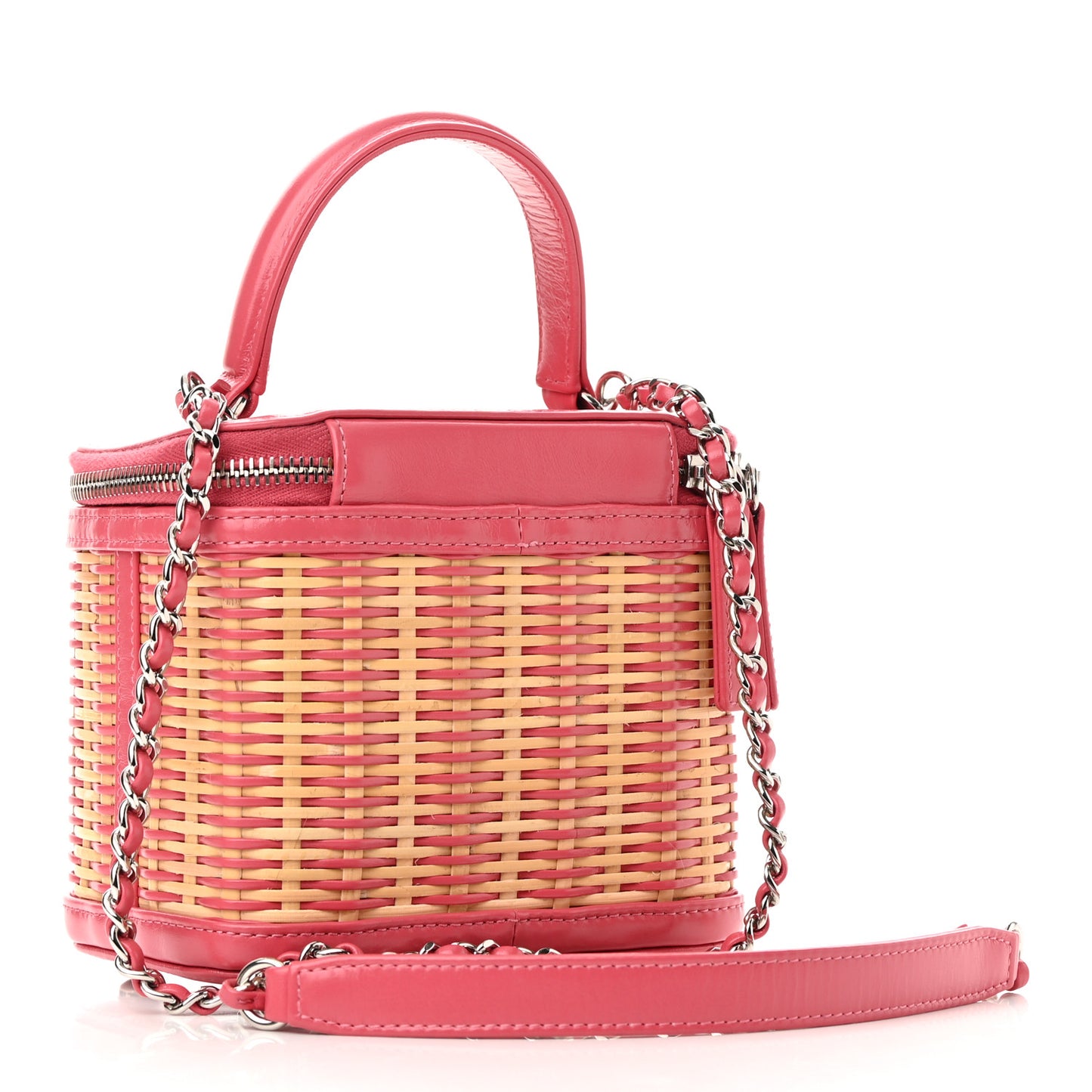 Calfskin Raffia Small Take Away Vanity Case Bag Pink Beige