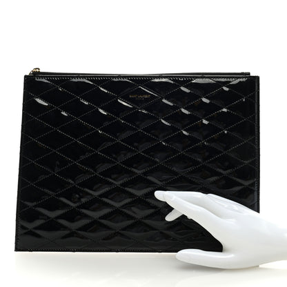 Saint Laurent Patent Calfskin Quilted Zipped Pouch Black 2 of 6