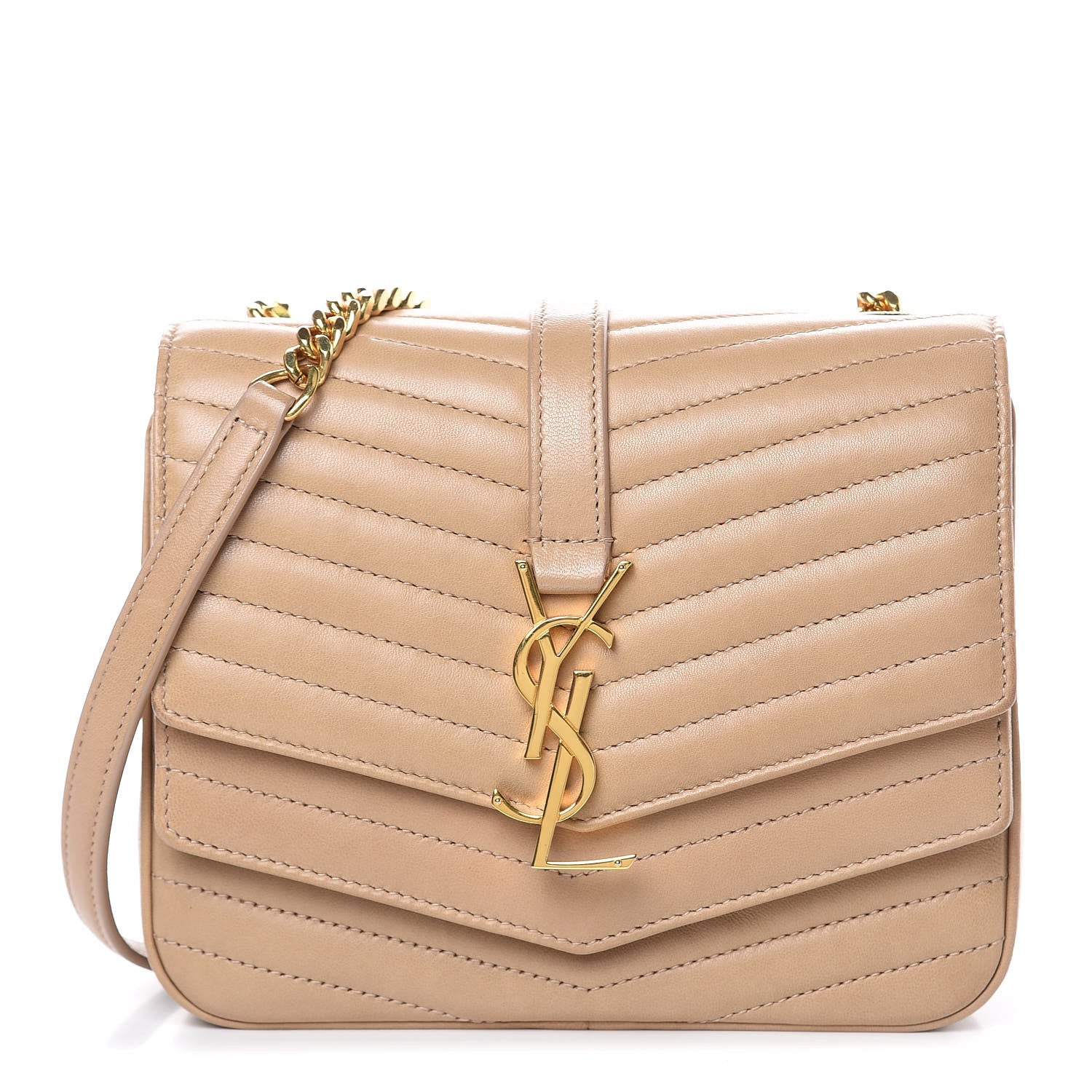 Saint Laurent Lambskin Matelasse Chevron Monogram Small Sulpice Bag Sable Beige 1 of 12