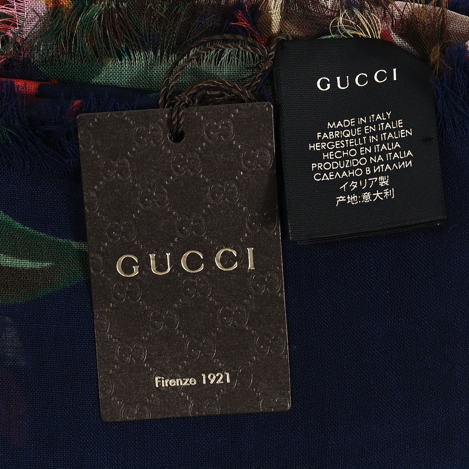Gucci Wool Josephine Square Shawl Navy Pink 3 of 3