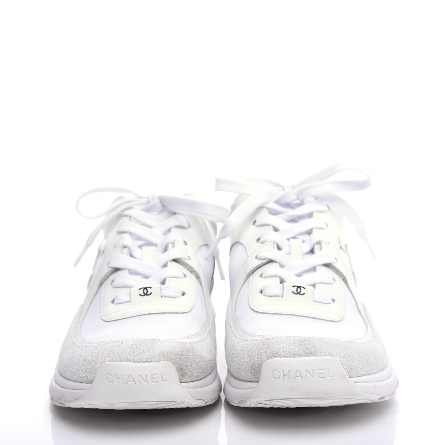 Chanel Suede Calfskin Fabric CC Sneakers 38.5 White 2 of 9