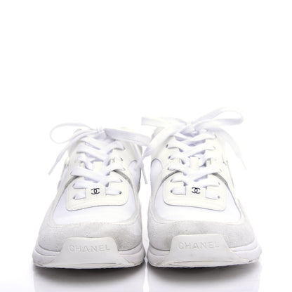Chanel Suede Calfskin Fabric CC Sneakers 38.5 White 2 of 9