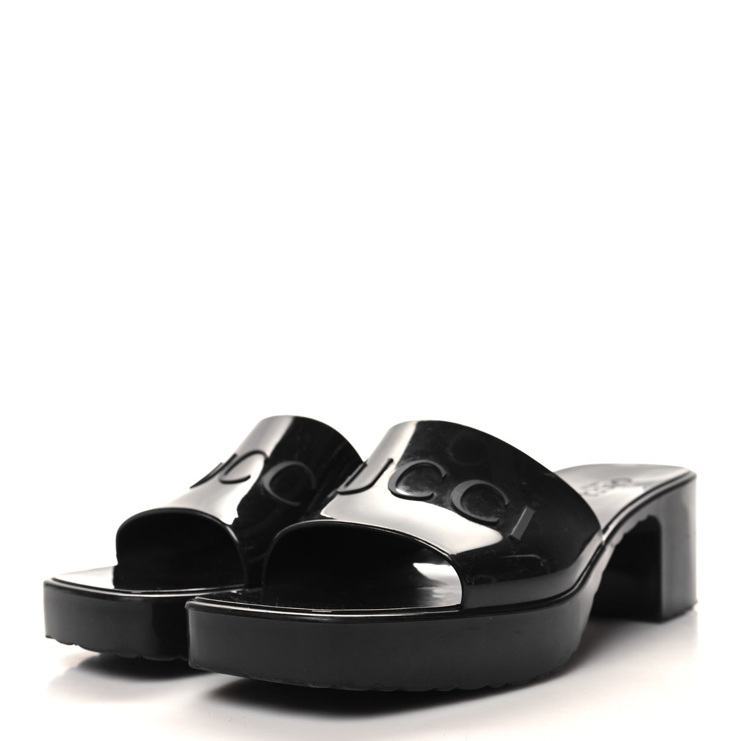 Rubber Gucci Logo Womens Platform 20/60mm Slide Sandals 40 Black