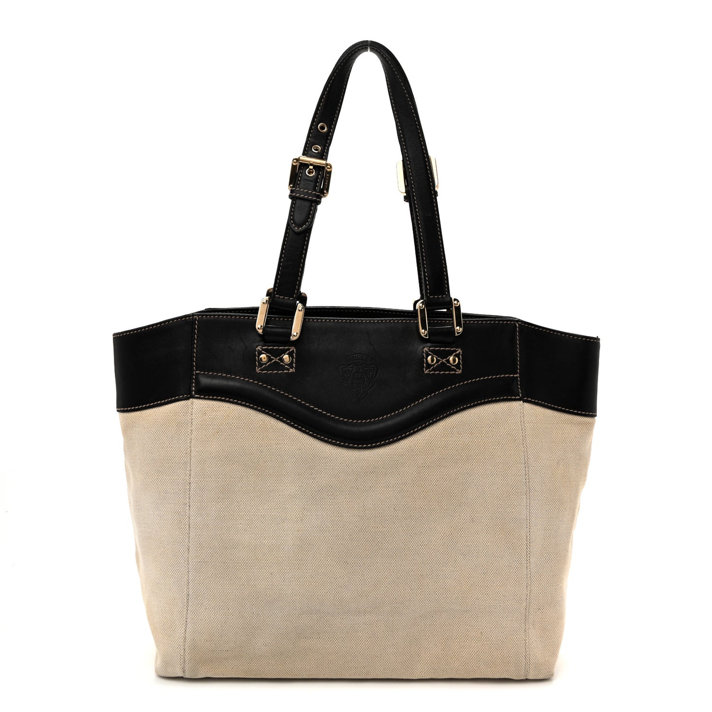 Calfskin Canvas Tote Black White