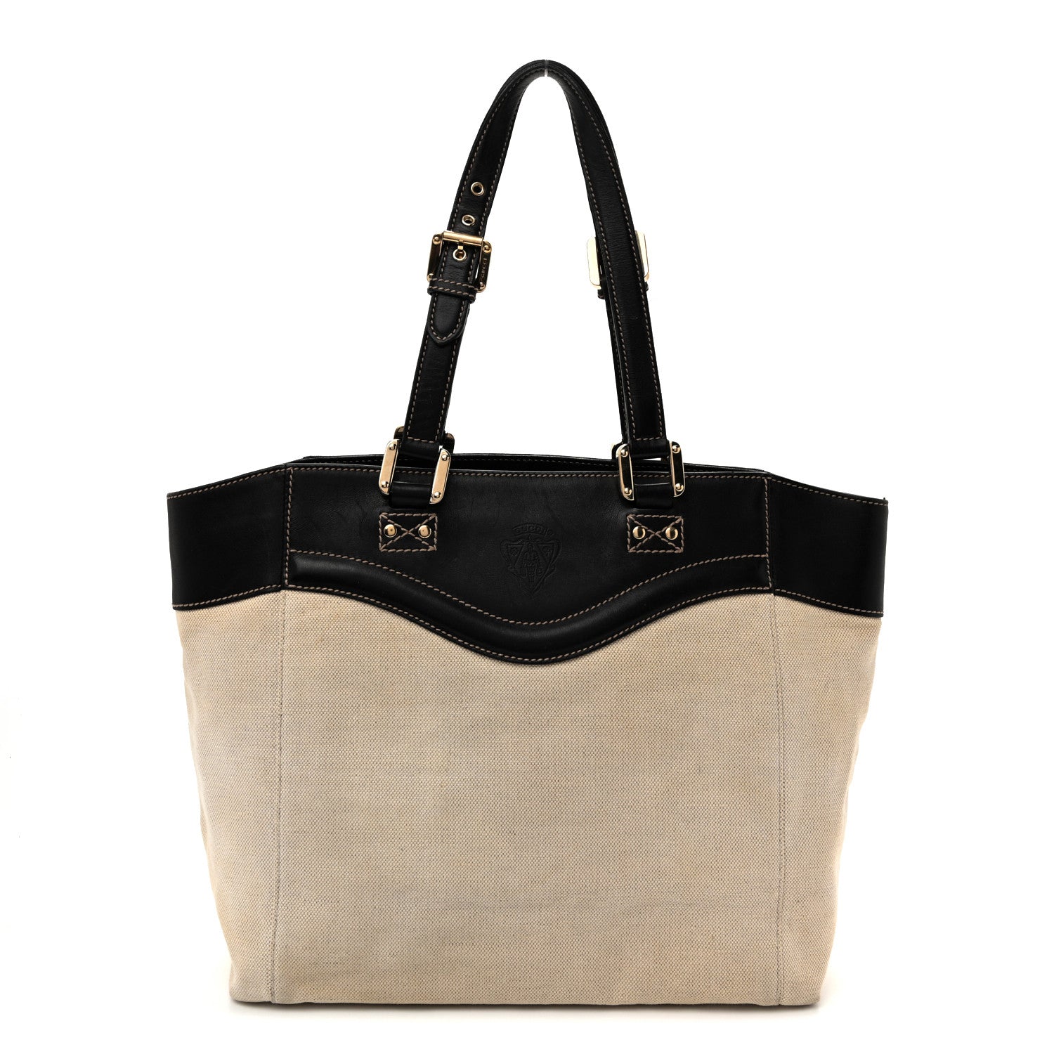 Gucci Calfskin Canvas Tote Black White 1 of 11