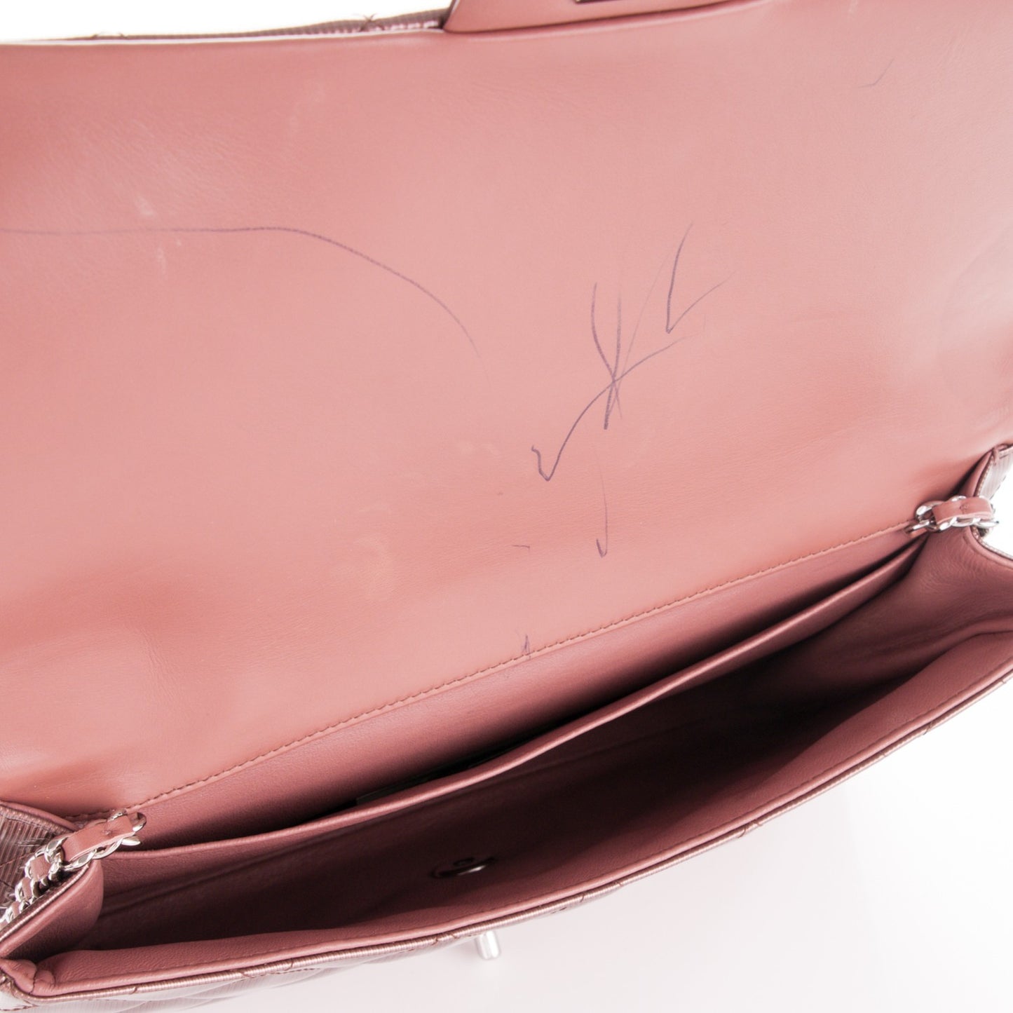 Striated Patent Quilted Clutch With Chain Flap Dark Pink