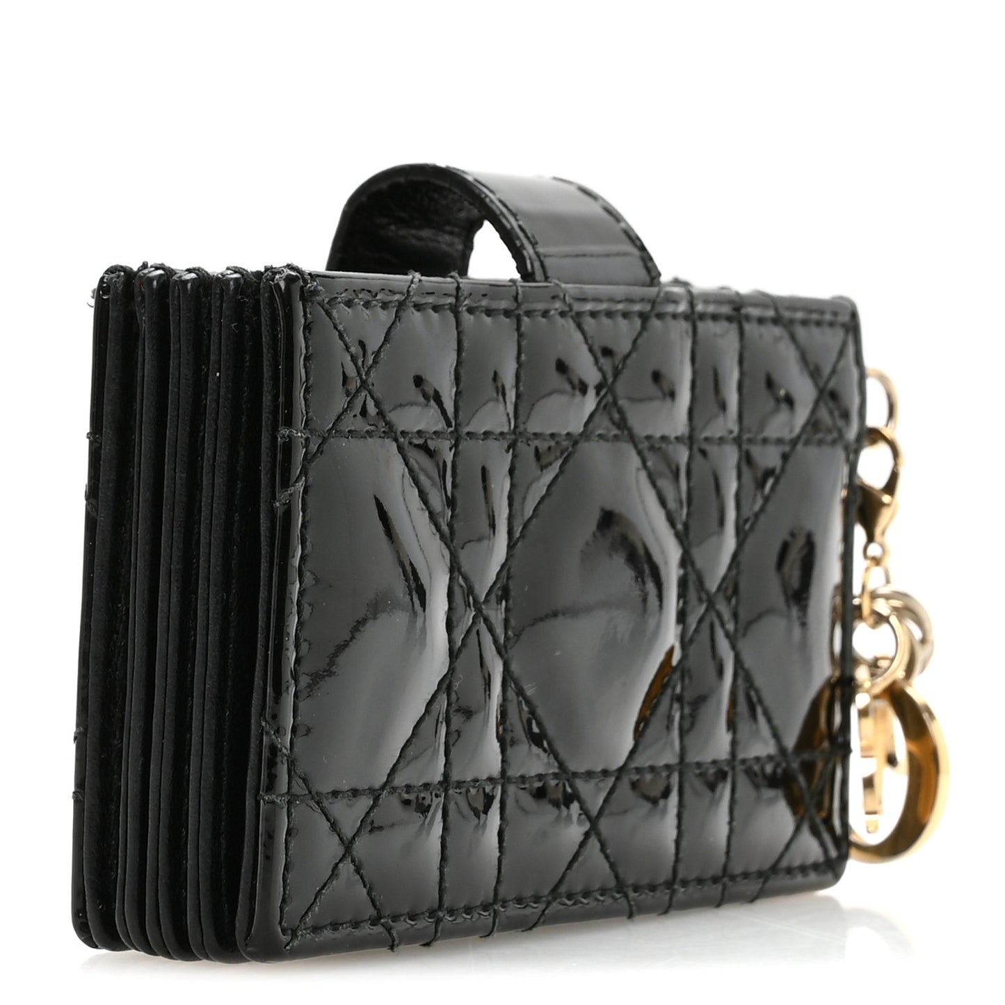 Patent Cannage Lady Dior 5-Gusset Card Holder Black