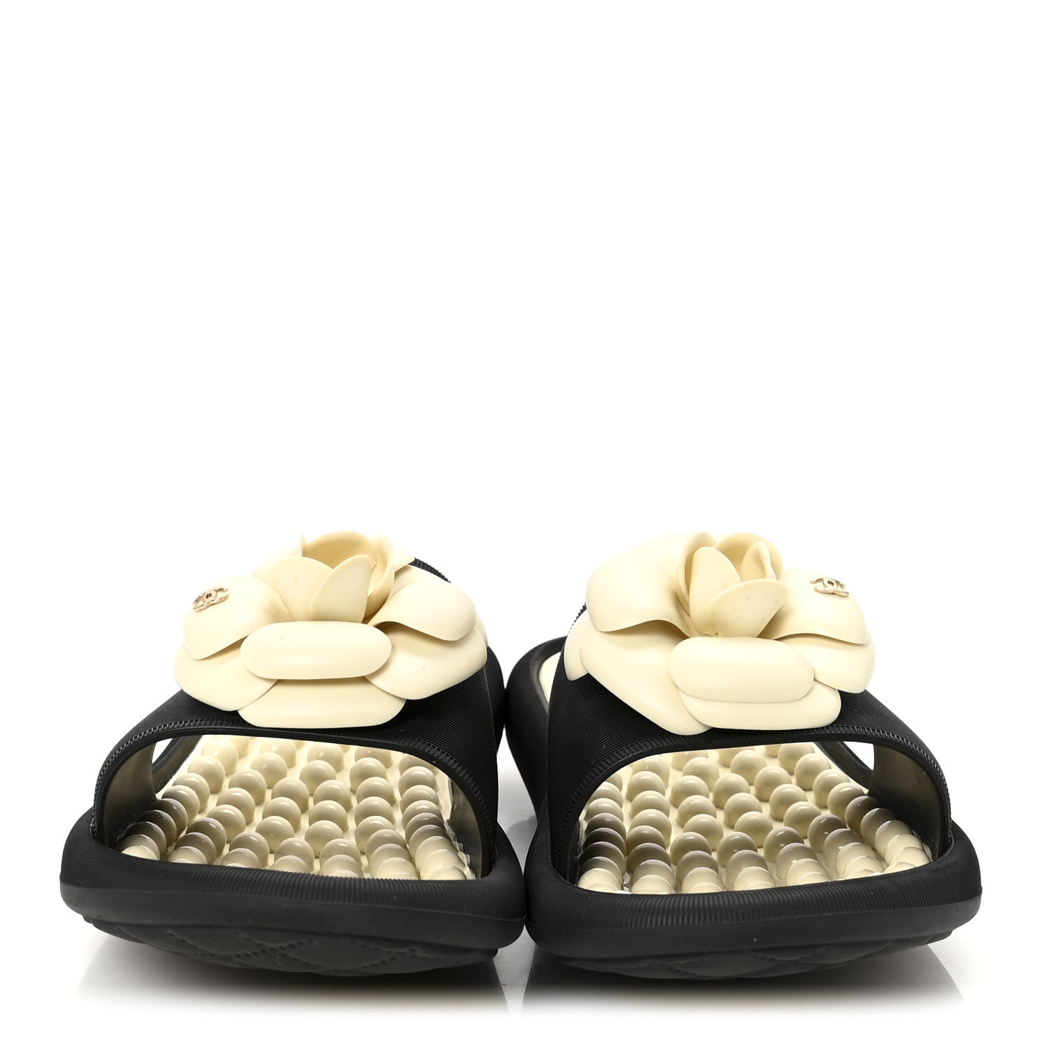 Chanel Thermoplastic PVC Camellia Mule Sandals 38 Black Ivory 3 of 9