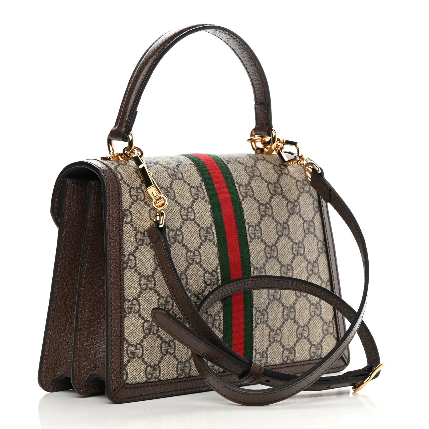 Gucci GG Supreme Monogram Textured Dollar Calfskin Web Small Ophidia Padlock Top Handle Bag Beige Ebony New Acero 3 of 10