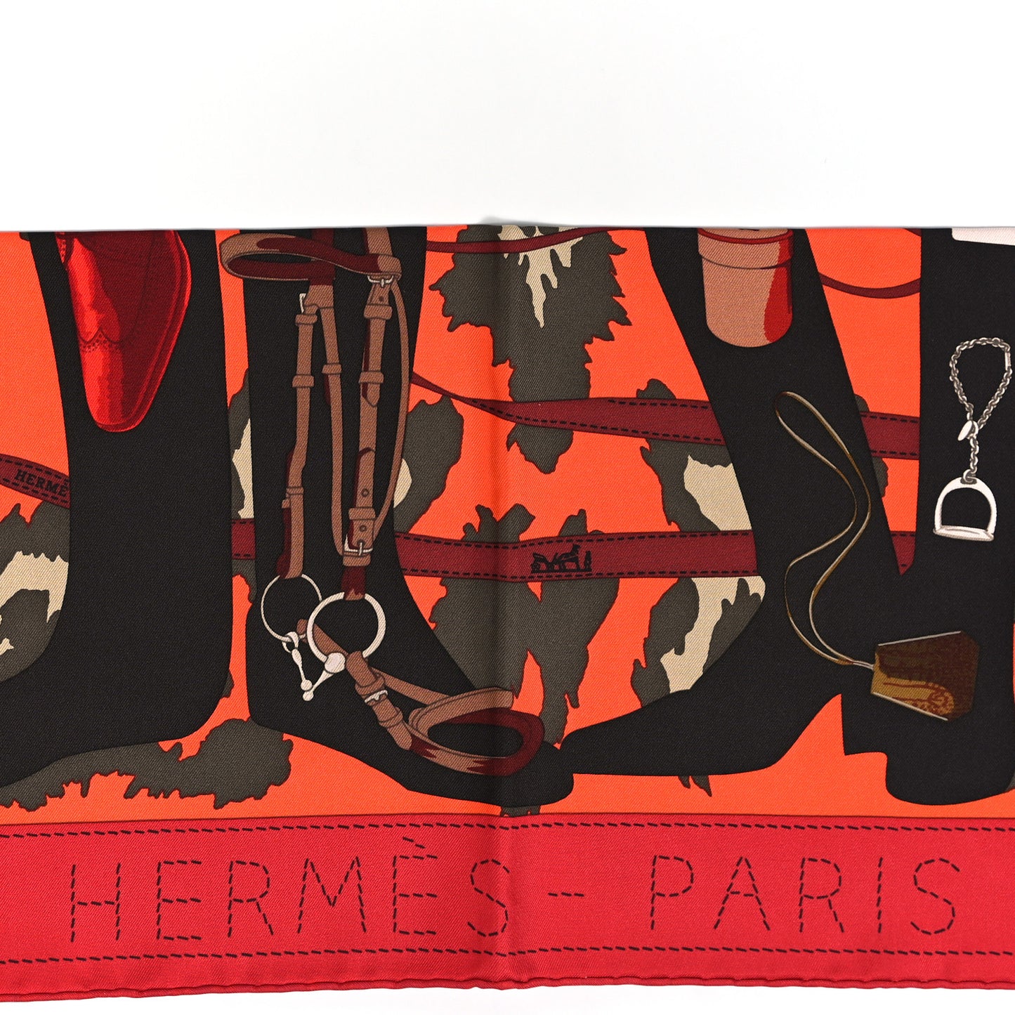 Silk Monsieur et Madame II Scarf 90 Rouge Orange Kaki