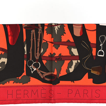 Hermes Silk Monsieur et Madame II Scarf 90 Rouge Orange Kaki 2 of 3