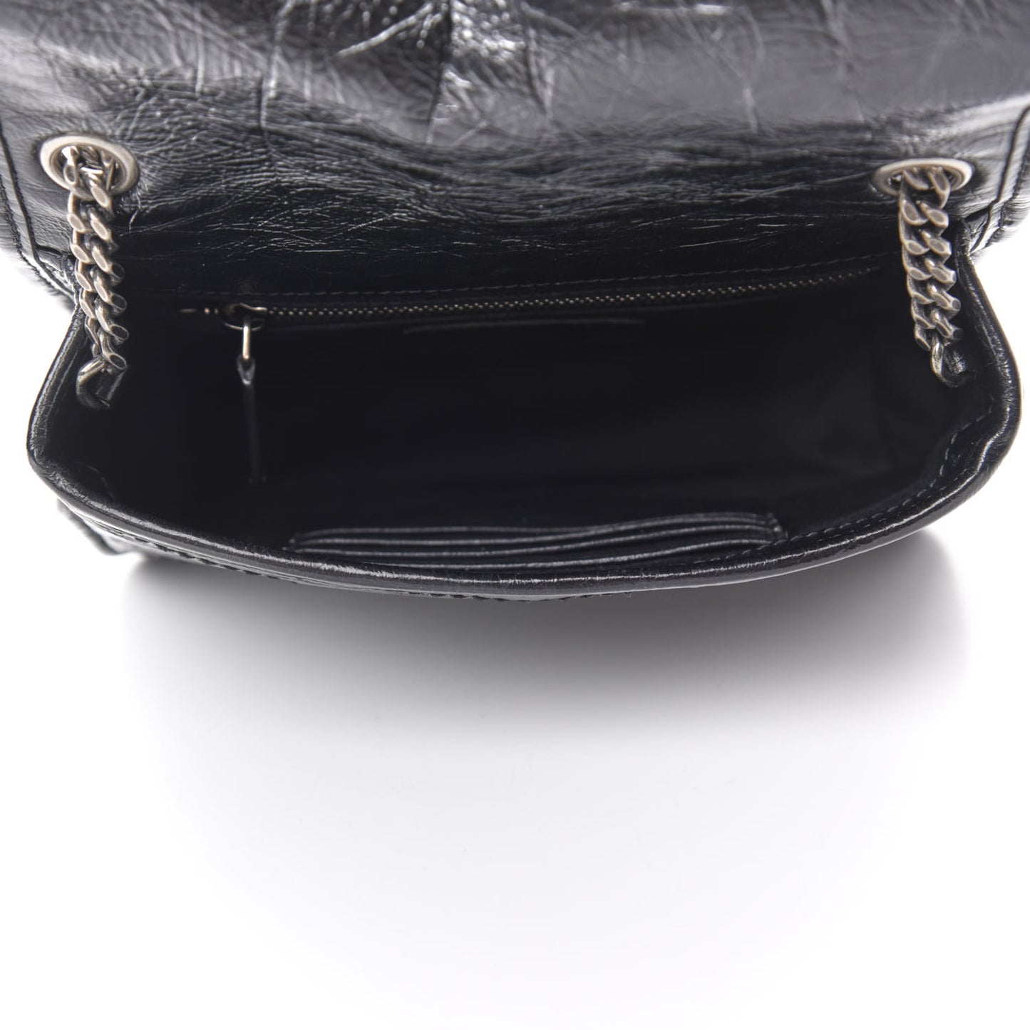 Crinkled Calfskin Matelasse Monogram Niki Chain Wallet Black