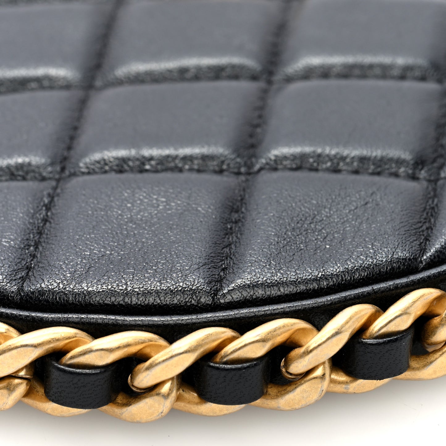 Shiny Crumbled Lambskin Quilted Round Small CC Hobo Black