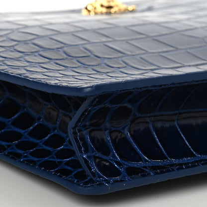 Versace Crocodile Embossed Calfskin Medusa Small Zip Clutch Blue 7 of 8