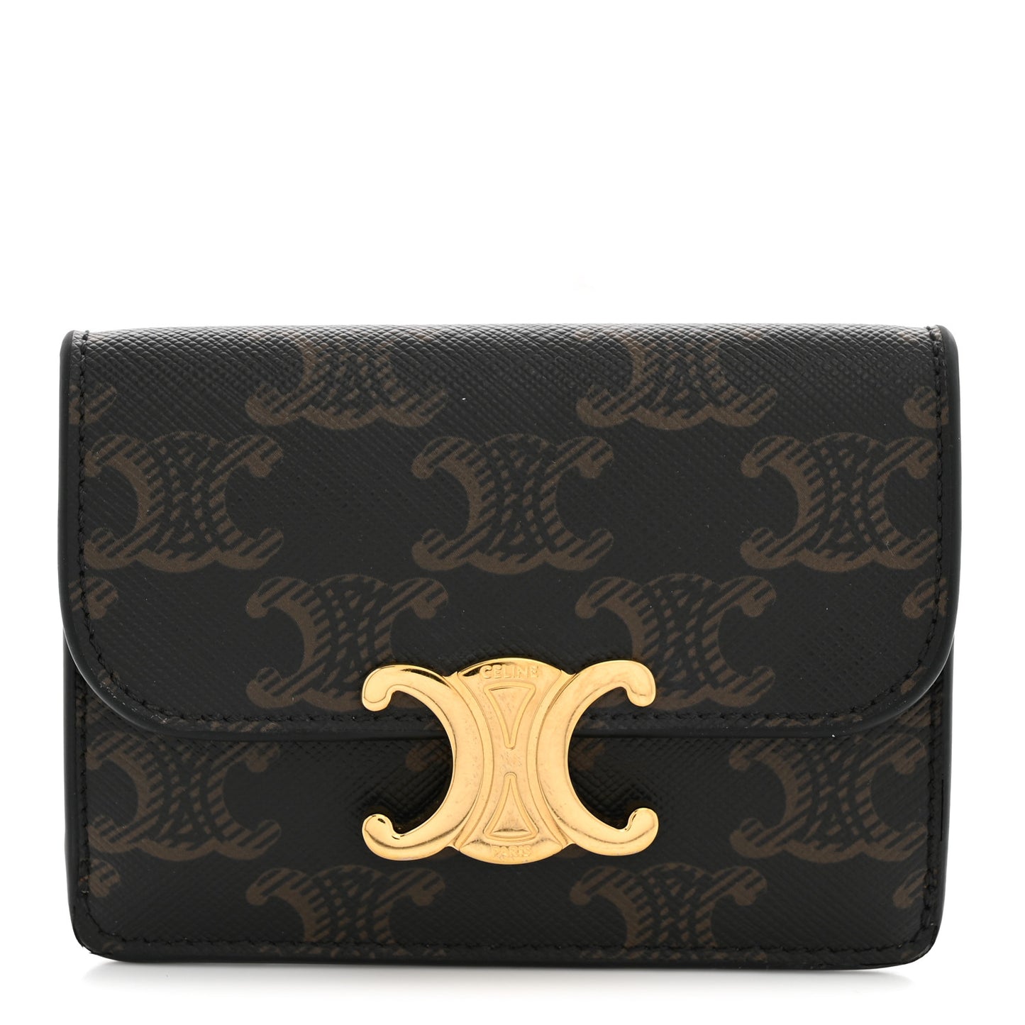Triomphe Canvas Calfskin Flap Card Holder Tan