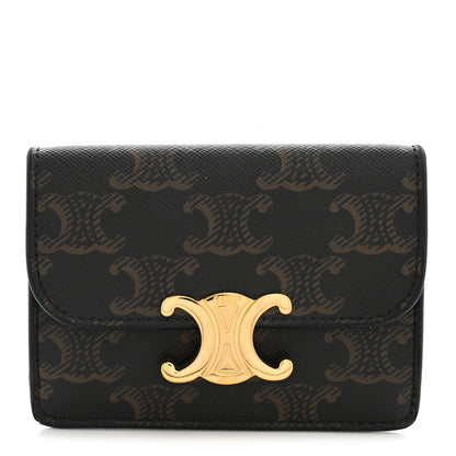 Celine Triomphe Canvas Calfskin Flap Card Holder Tan 1 of 7
