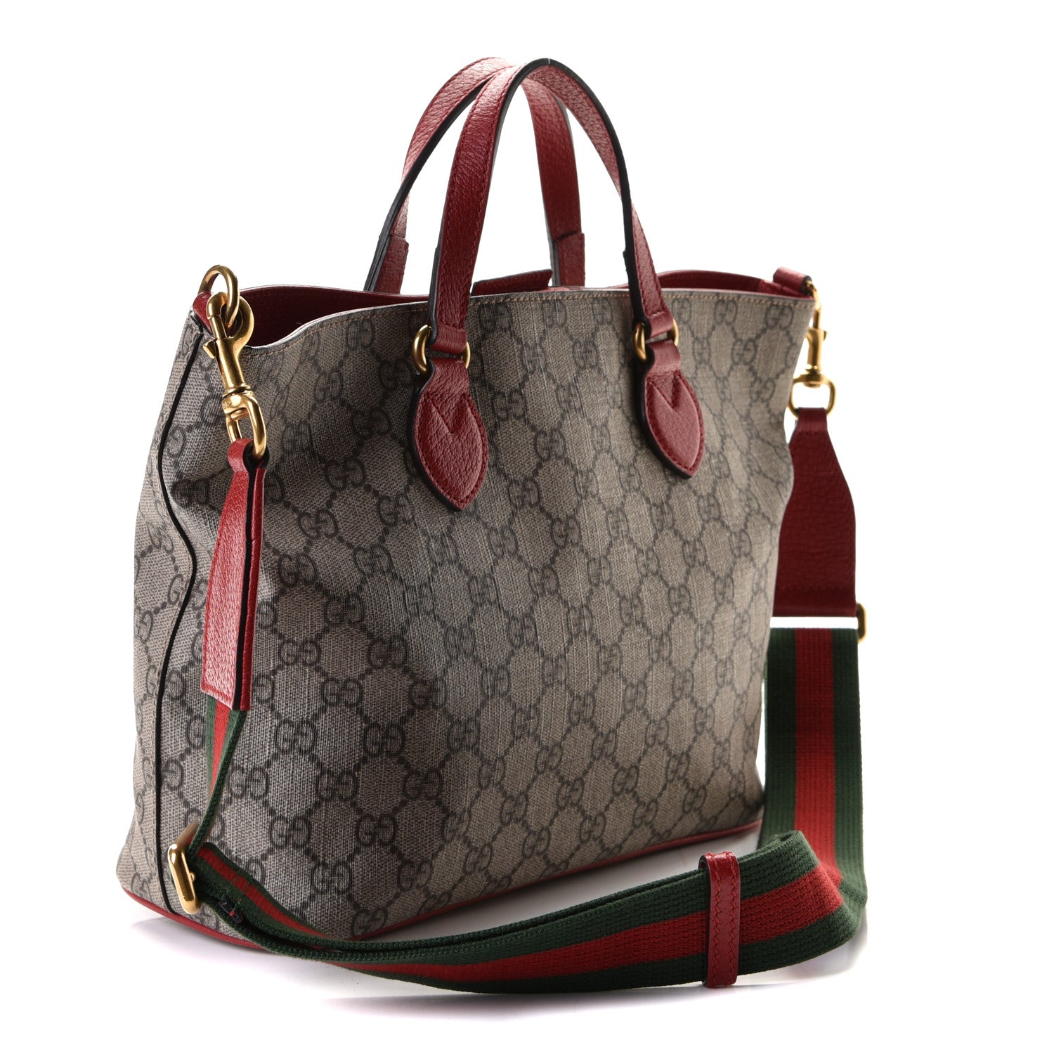Gucci Soft GG Supreme Monogram Web Bosco Patch Small Crossbody Tote Beige Malva Hibiscus Red 3 of 8